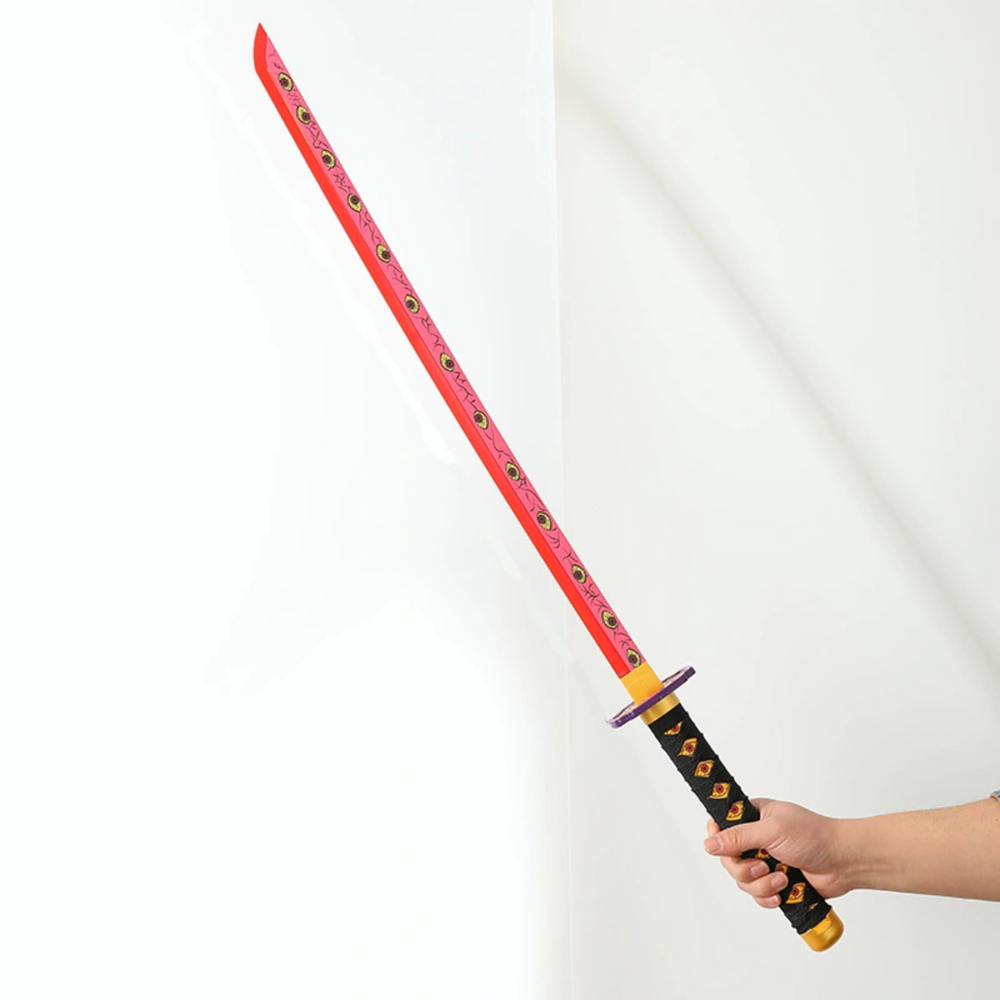 Pink LED katana with eye pattern and black handle from Demon Slayer