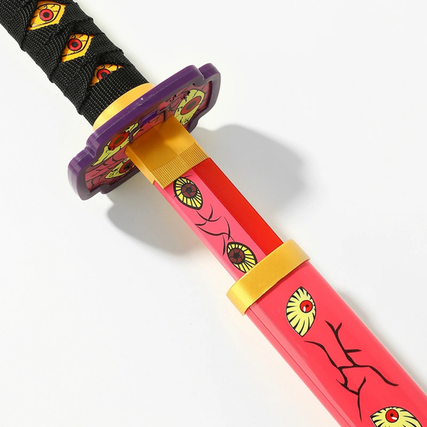 Pink LED katana with eye pattern and black handle from Demon Slayer