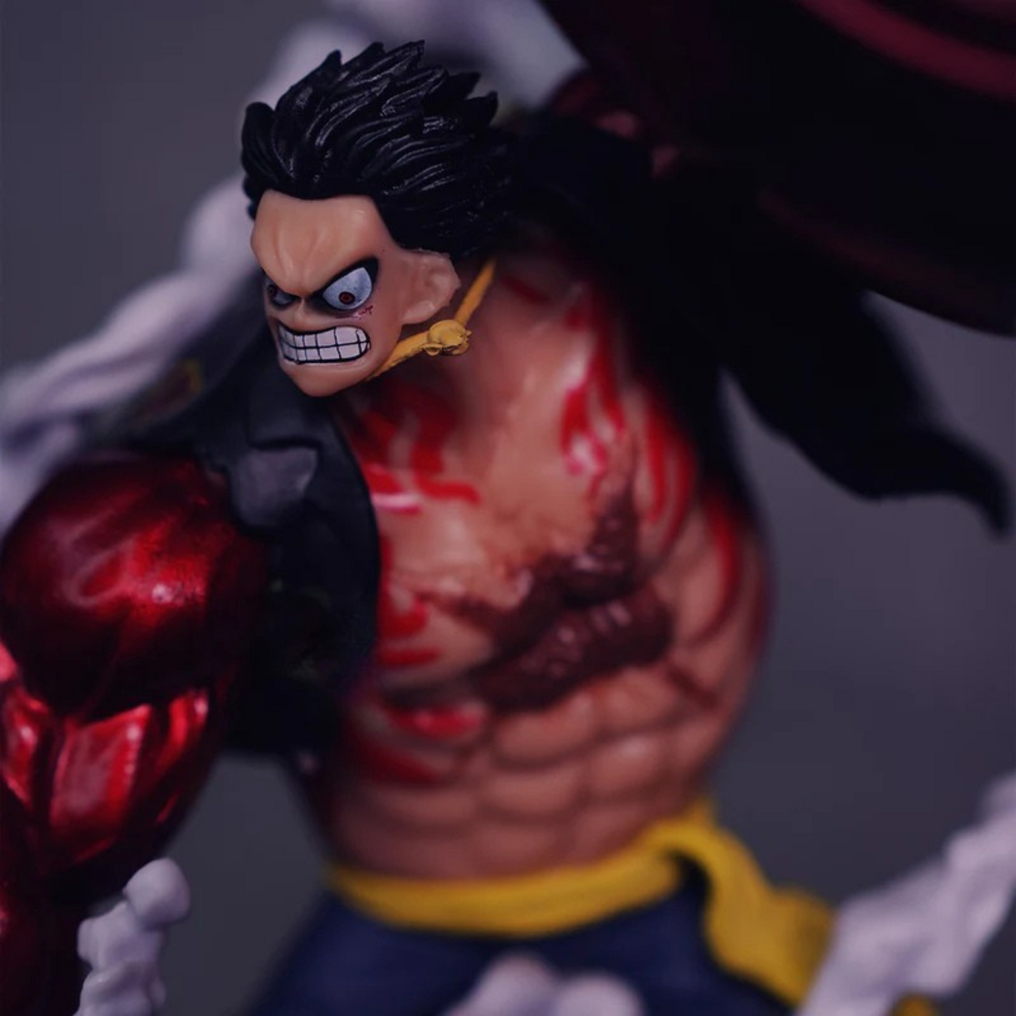 Close-up of Luffy’s fierce expression and muscular stance – premium action figure