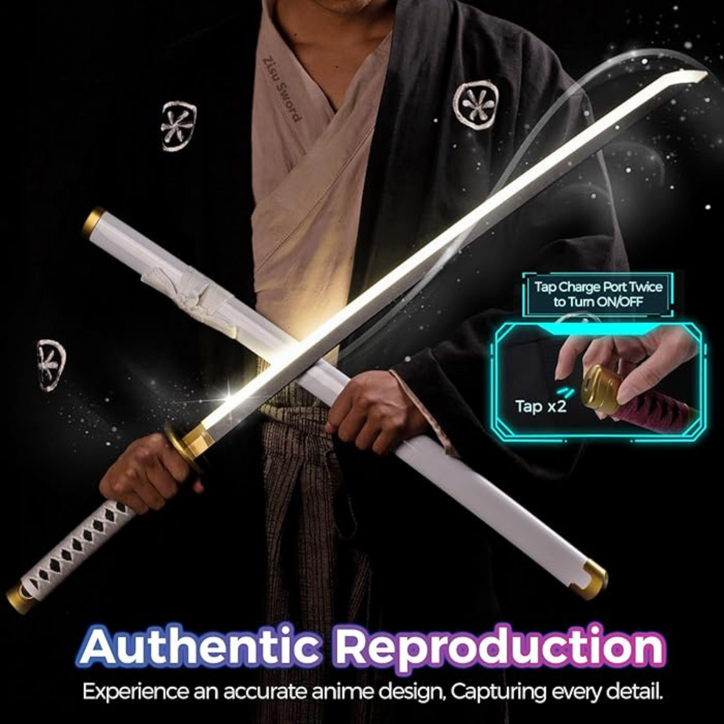 Close-up of Zoro’s iconic straight blade and detailed hilt – premium katana