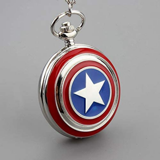 Captain America Shield Pocket Watch Metal Keychain – Marvel collectible accessory