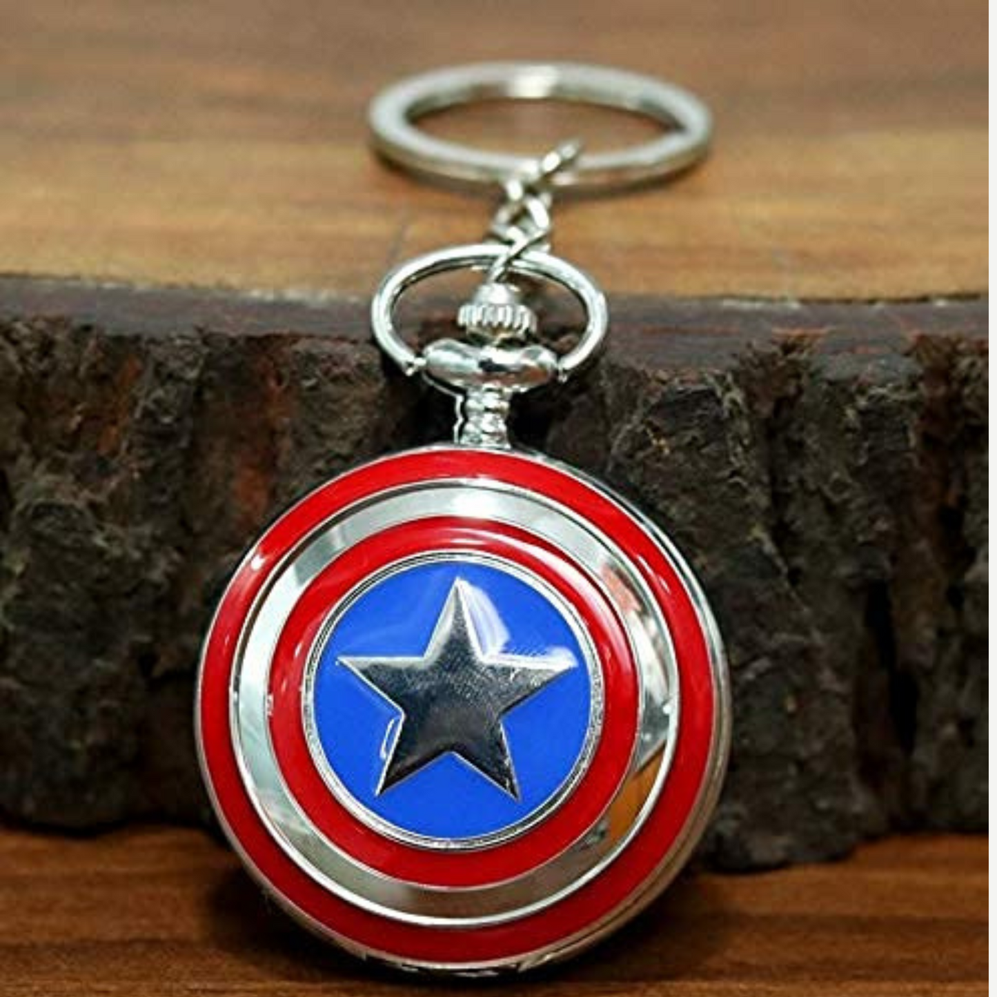 Captain America Shield Pocket Watch Metal Keychain – Marvel collectible accessory