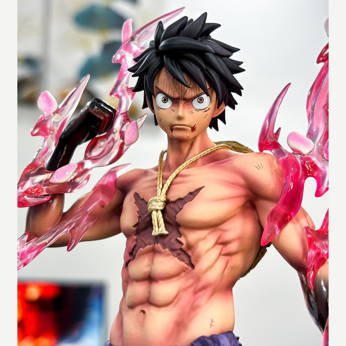 Close-up of Luffy’s steam effects and intense expression – premium action figure"