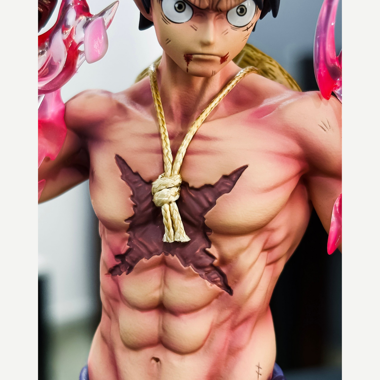 Close-up of Luffy’s steam effects and intense expression – premium action figure"