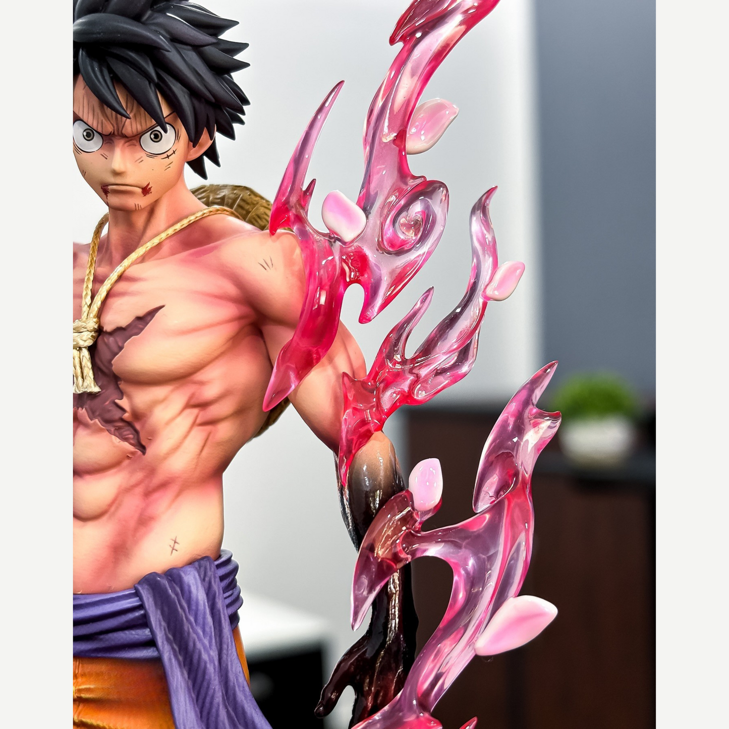 Close-up of Luffy’s steam effects and intense expression – premium action figure"