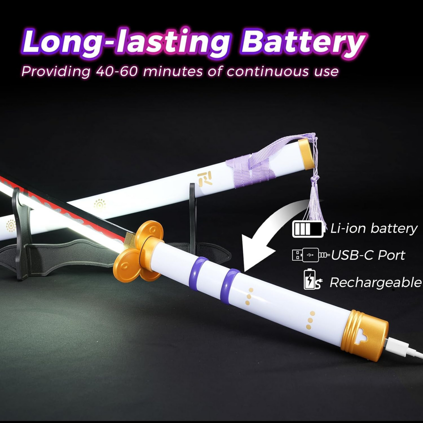 Zoro Yama Enma white cosplay katana with LED light – 40 inches