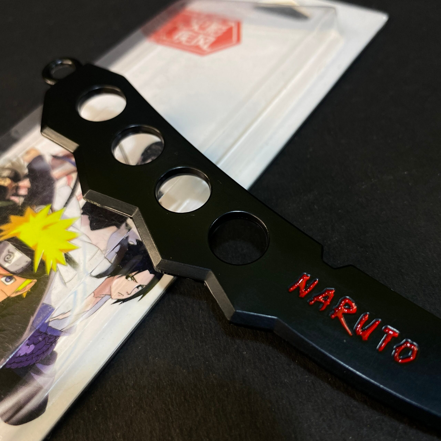 Naruto Asuma Sarutobi chakra blade mini sword key chain with red engraved lettering