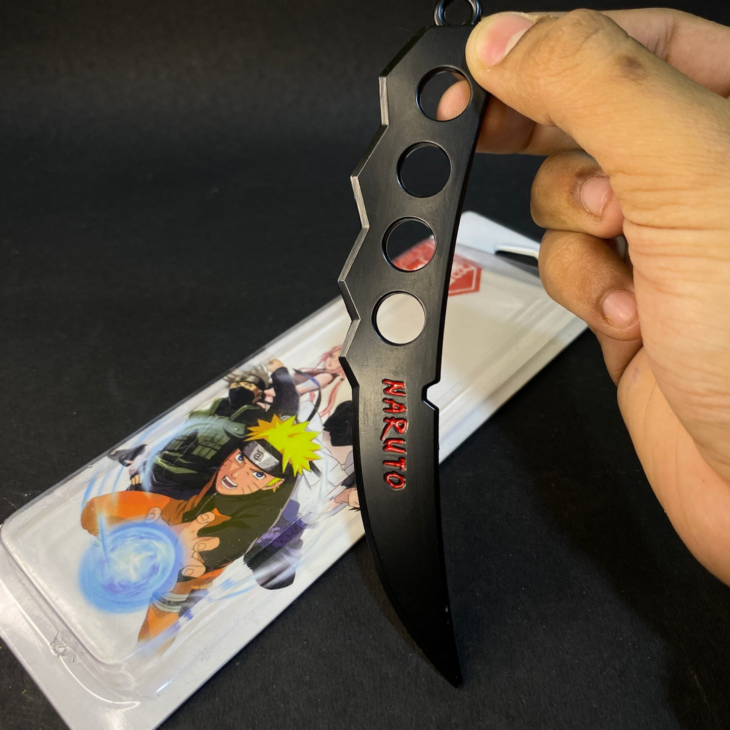 Naruto Asuma Sarutobi chakra blade mini sword key chain with red engraved lettering