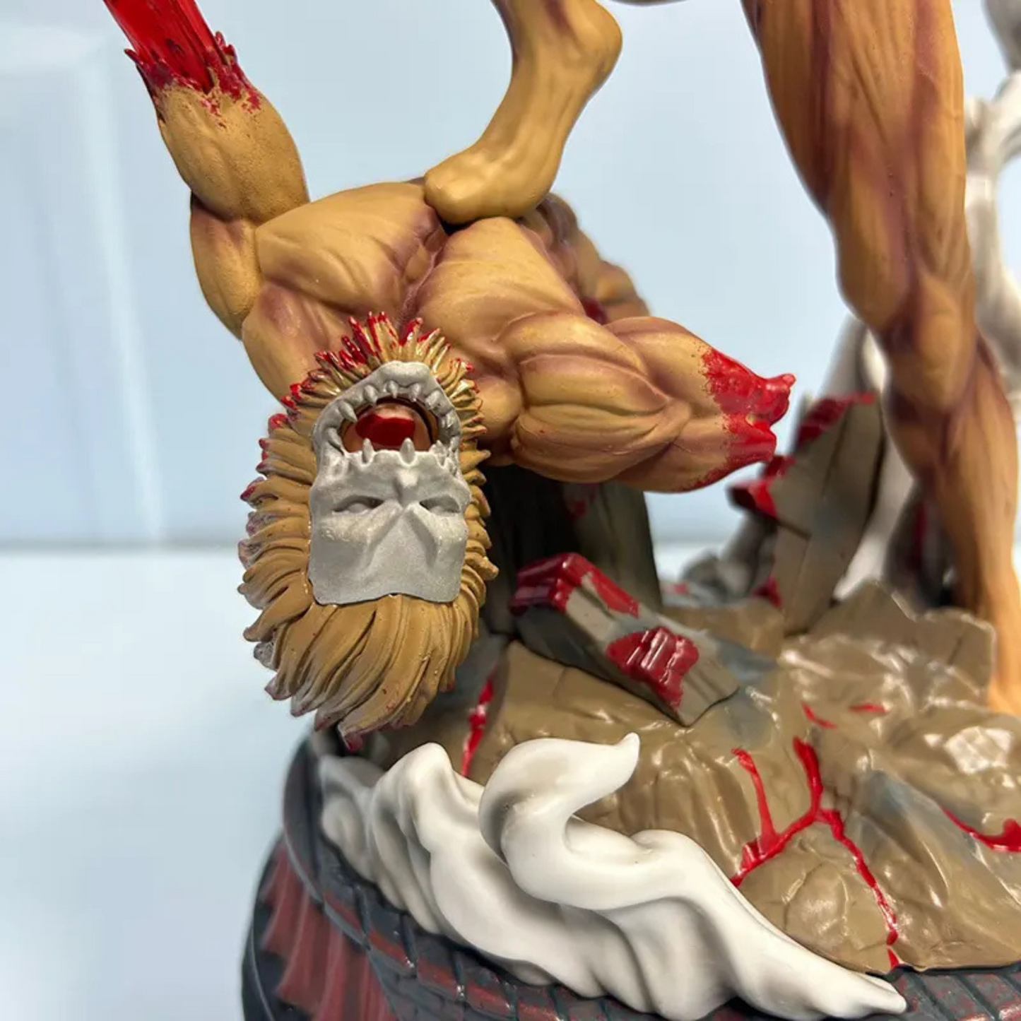 Eren Yeager Attack on Titan Action Figure in Fighting Pose – 29 cm anime collectible with Beast Titan defeat base.