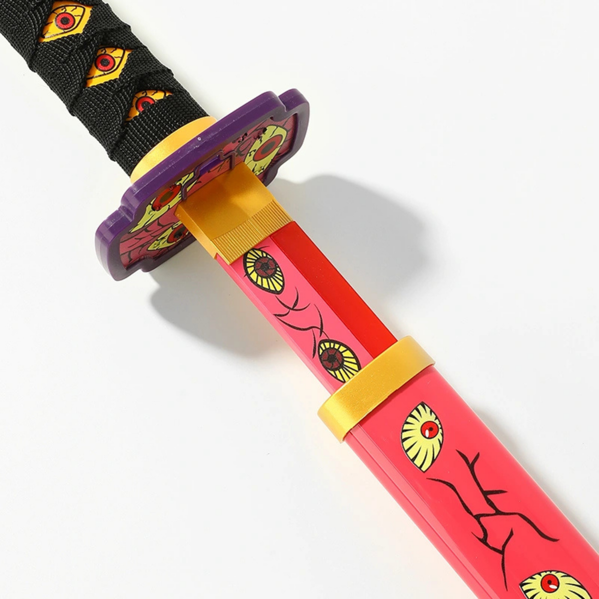 Pink LED katana with eye pattern and black handle from Demon Slayer