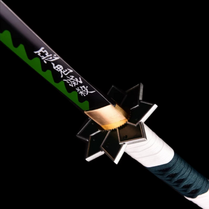 Close-up of Sanemi’s bokken handle wrapping and wooden blade – training sword