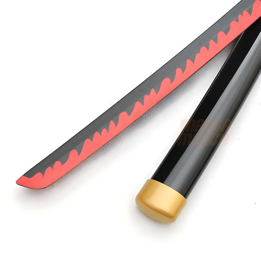 Tsugikuni Yoriichi wooden Nichirin katana with black blade and golden handle