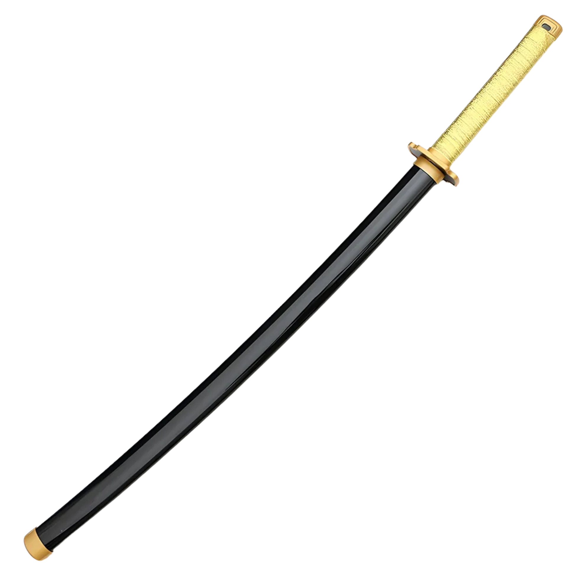 Tsugikuni Yoriichi wooden Nichirin katana with black blade and golden handl