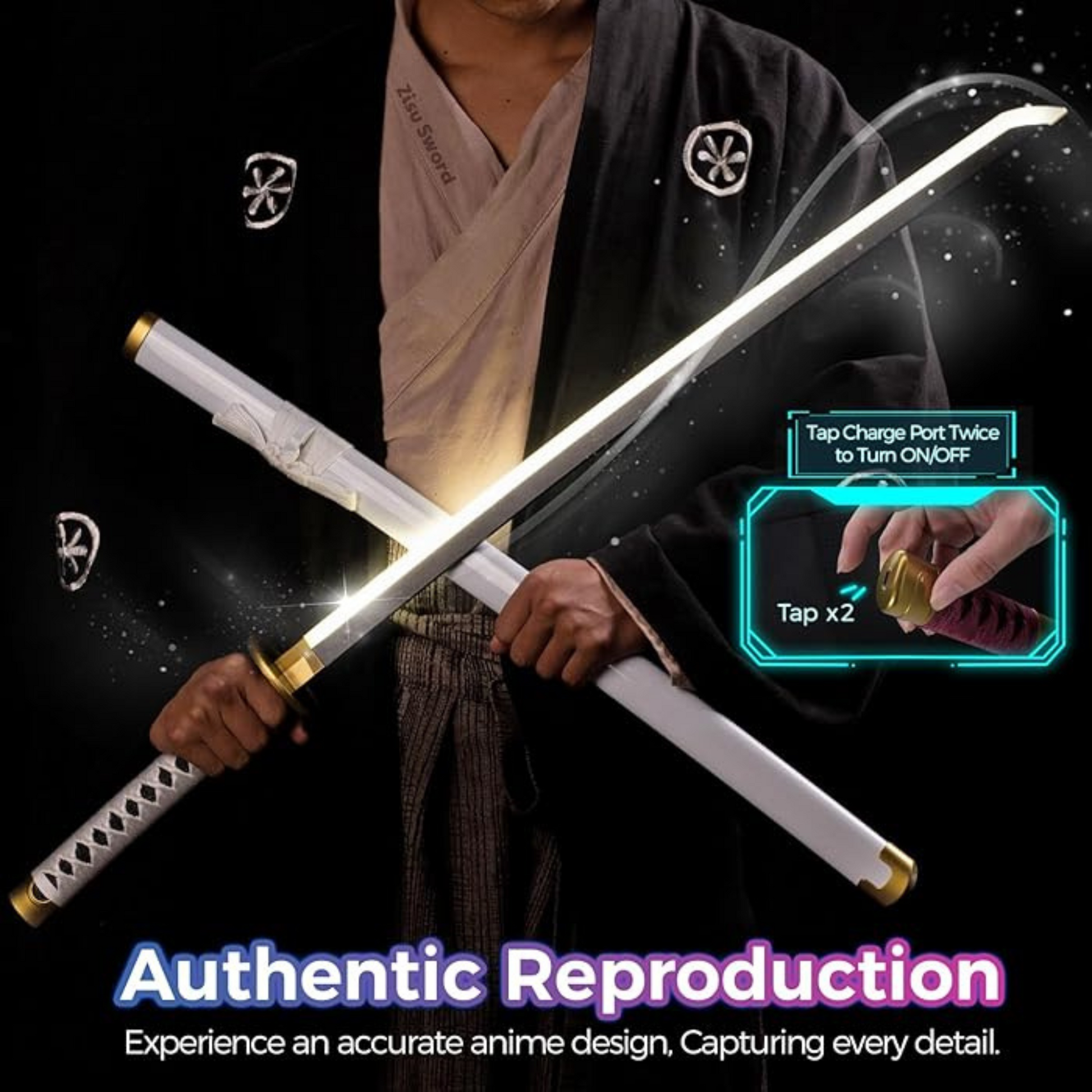 Close-up of Zoro’s iconic straight blade and detailed hilt – premium katana