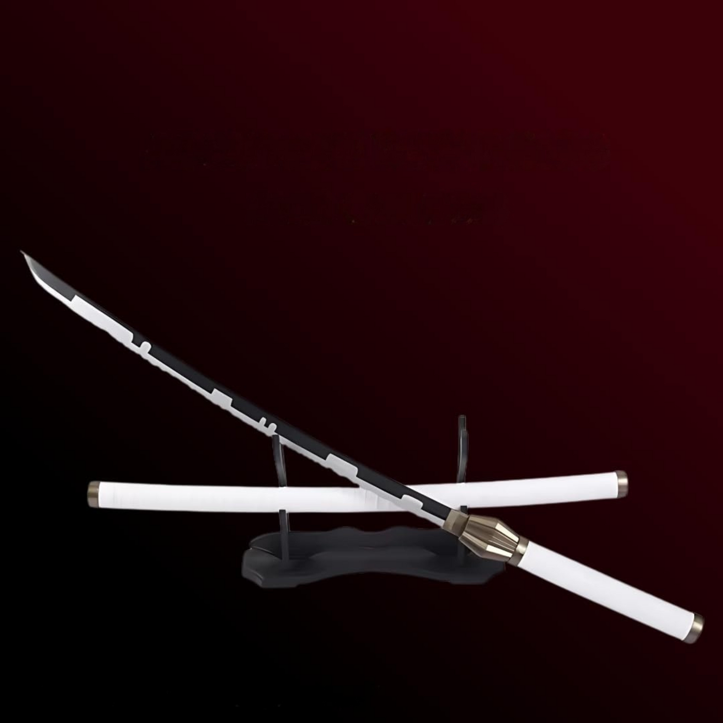 Kenpachi Zaraki’s Zanpakuto replica wooden katana with white scabbard and jagged silver-edge blade from Bleach