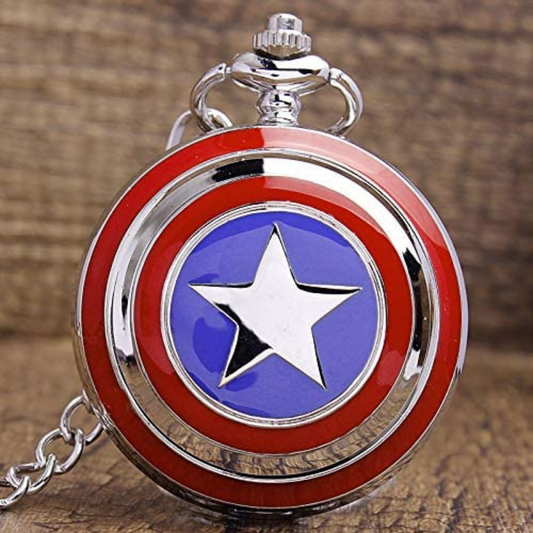 Captain America Shield Pocket Watch Metal Keychain – Marvel collectible accessory