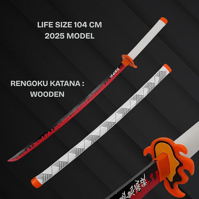 Demon Slayer: Kyojuro Rengoku Nichirin Wooden Katana – 104 cm Replica